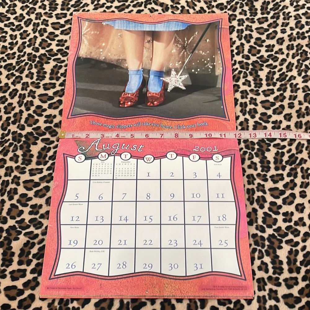 2001 WIZARD OF OZ Wall Calendar Dorothy Toto Glinda Emerald Photos Y2K Vintage
